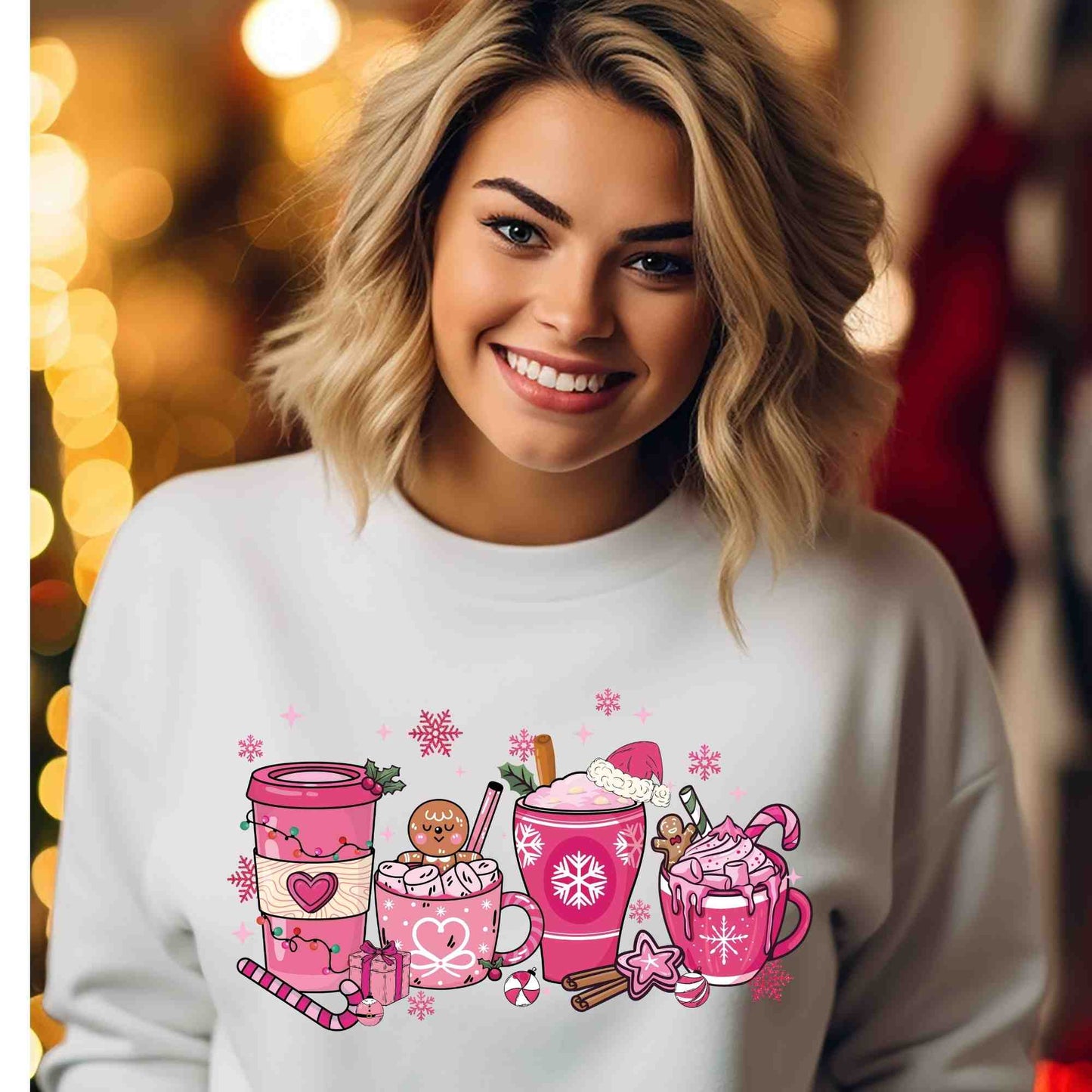 Christmas Coffee Cups Pink DTF print