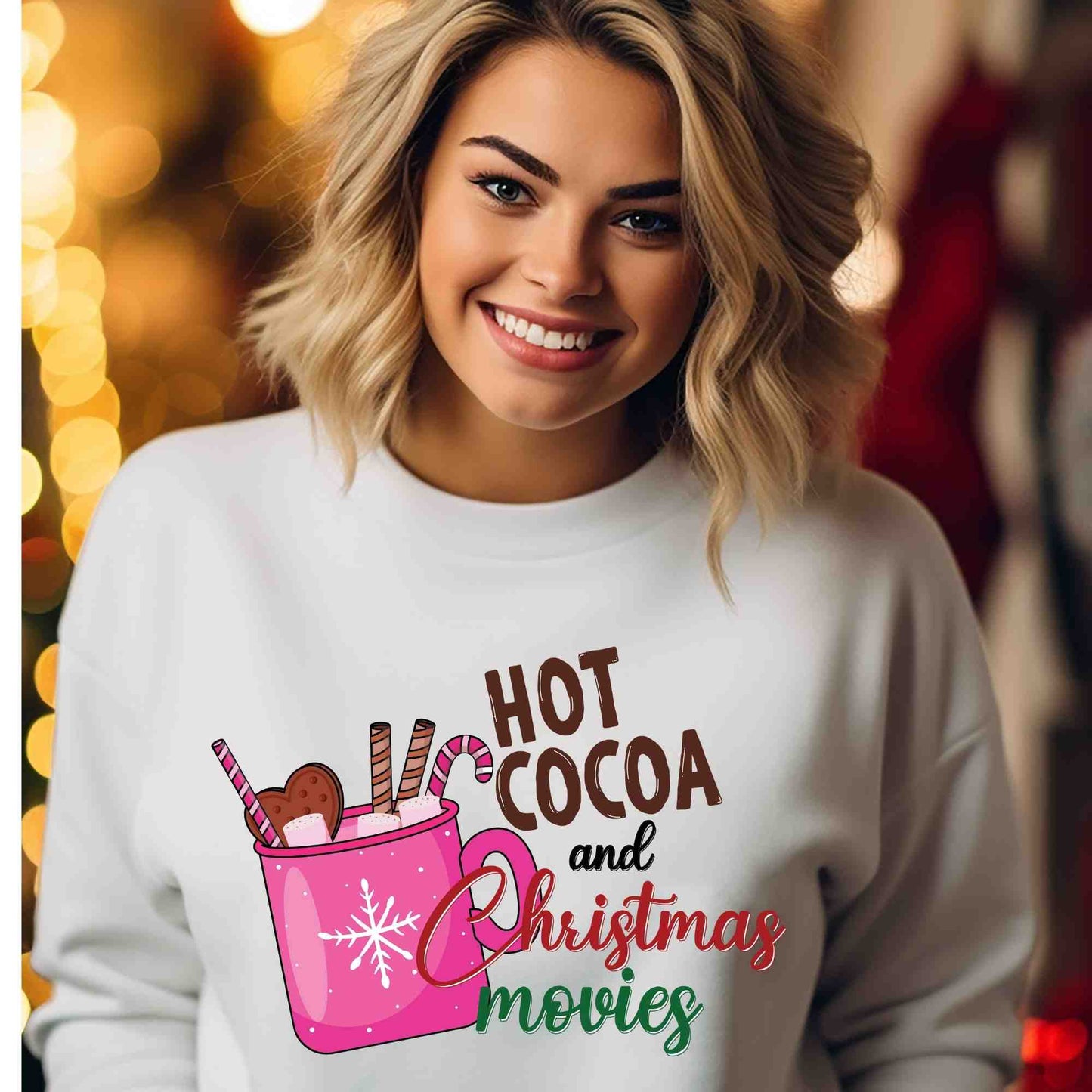 Hot Cocoa and Christmas Movies DTF print