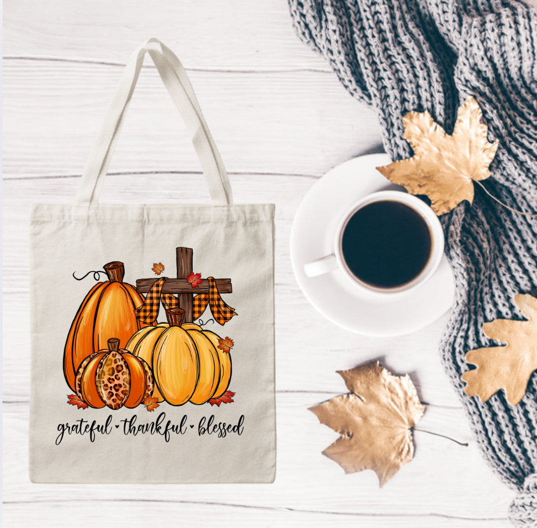 Grateful, thankful, blessed pumpkin trio DTF print