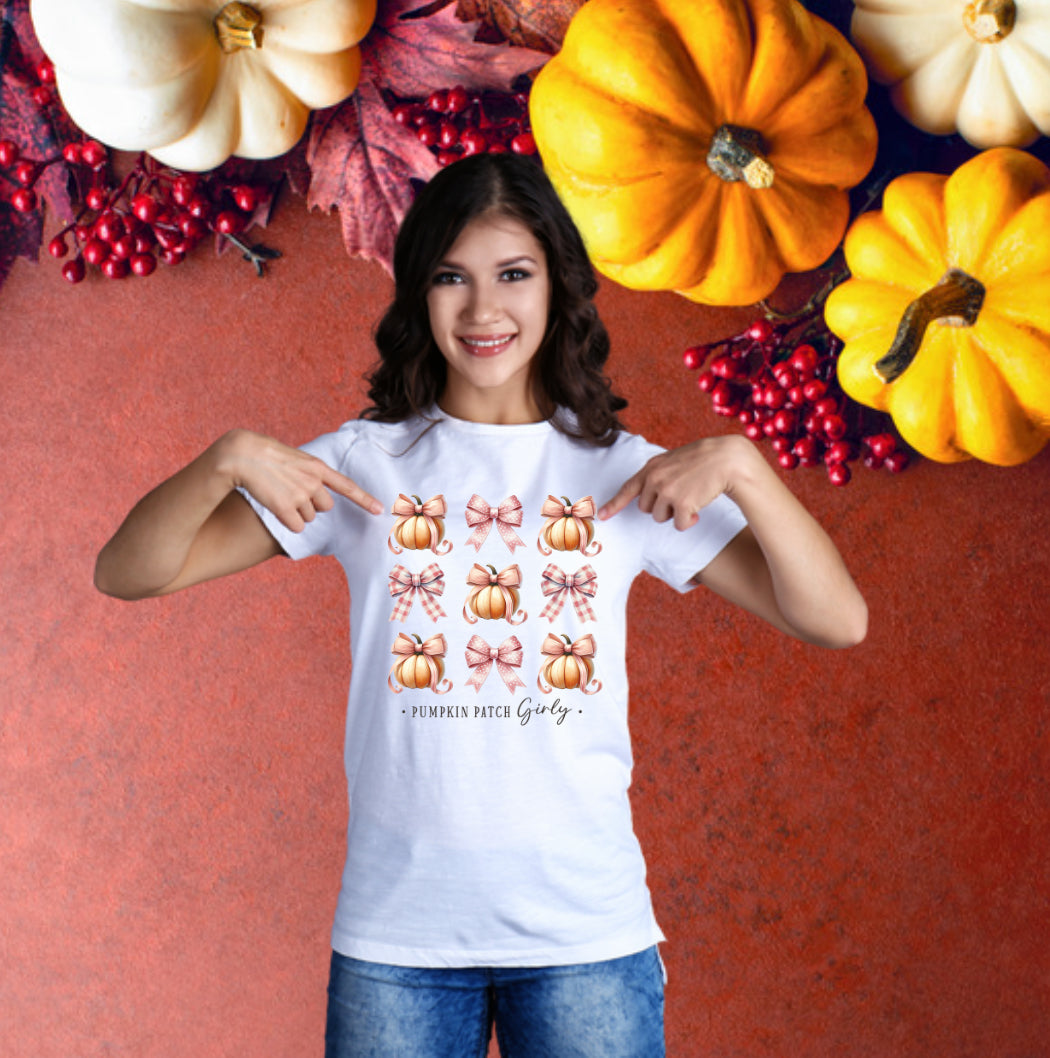 Pumpkin patch girly with coquette bows DTF print