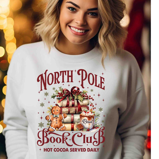 North Pole book Club hot cocoa DTF print