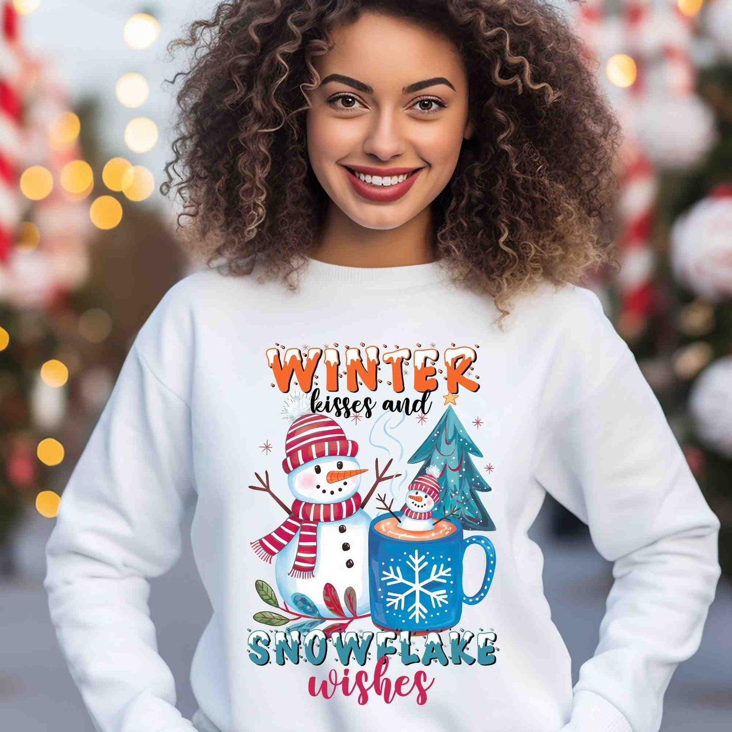 Winter Kisses and snowflake wishes snowman DTF print