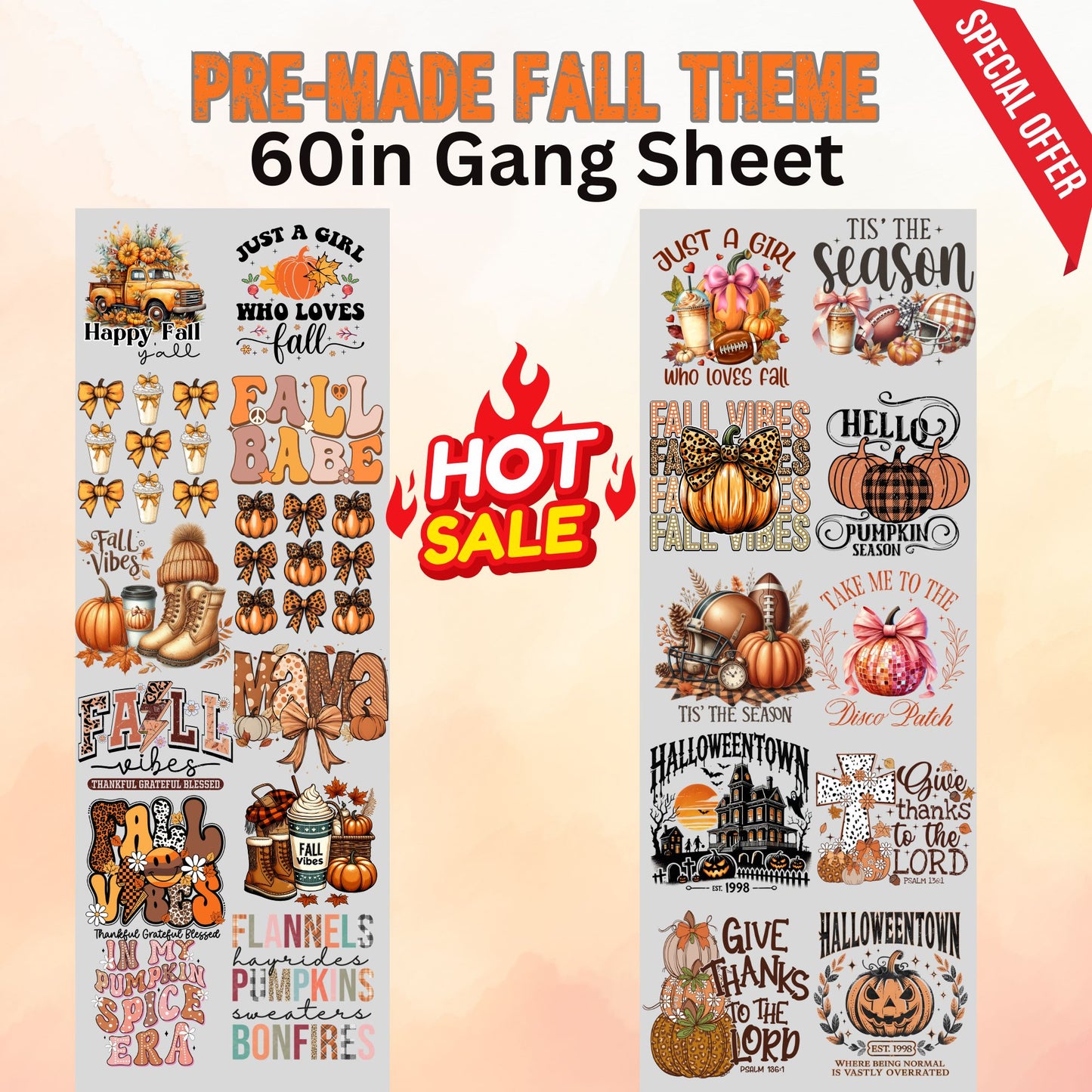 PRE-MADE FALL THEME GANG SHEET 60in